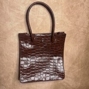 Vintage 90s Ralph Lauren Safari Faux Alligator Leather Embossed Tote Bag Boho